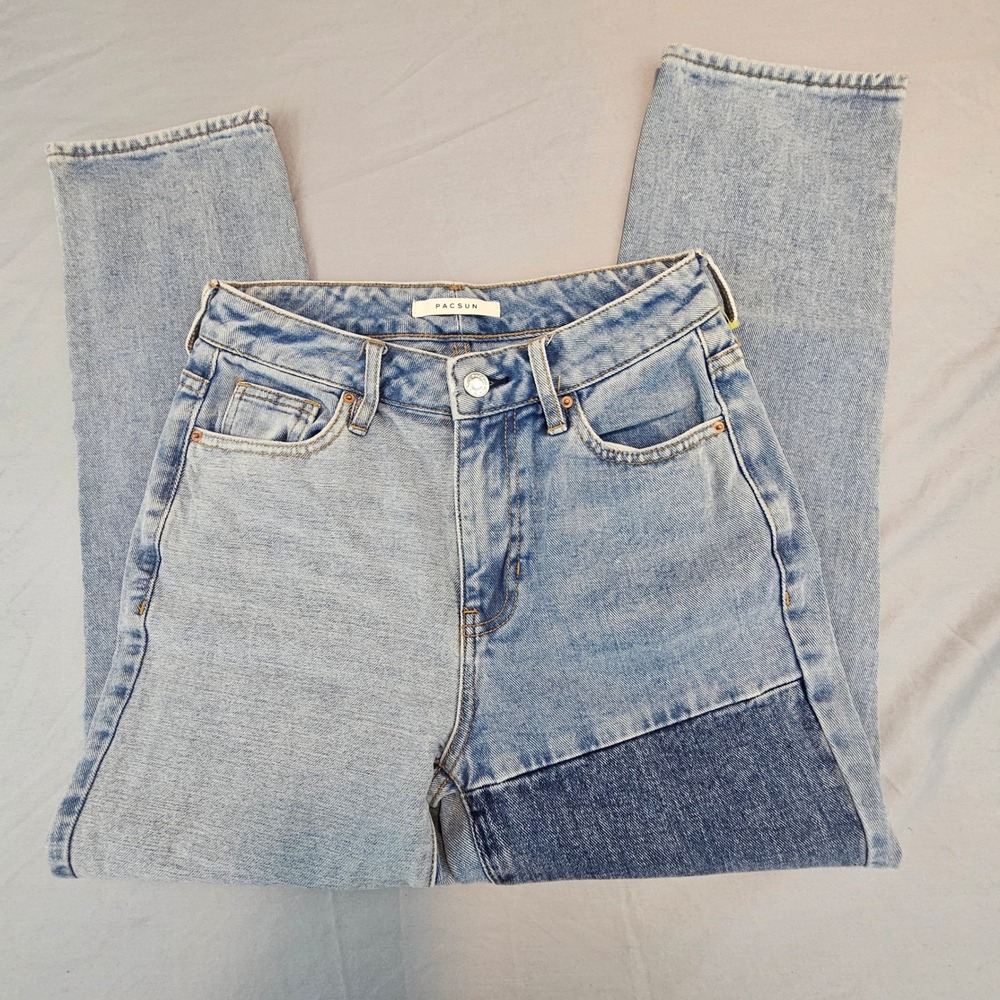 PacSun Jeans Size 24 Cropped Multi Wash Color Block Mom Jean 100% Cotton L629 - Picture 3 of 6
